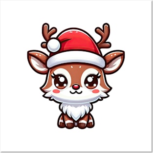 Festive Cheer: Cute Christmas Reindeer Illustration Posters and Art